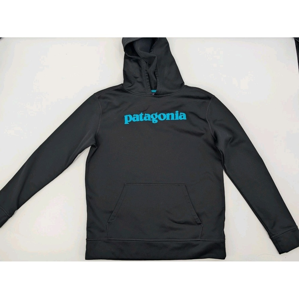 Patagonia Boys Pullover Black Hoodie Size XXL 16-18 Soft Shell